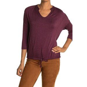 New H Bordeaux XS H By Bordeaux Split Neck Drawstring Hem Top Rosewood NWT